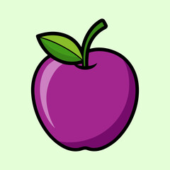 A vibrant purple apple with a single green leaf illustration graphic design