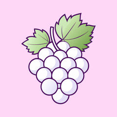 Illustration of a Bunch of White Grapes with Green Leaves