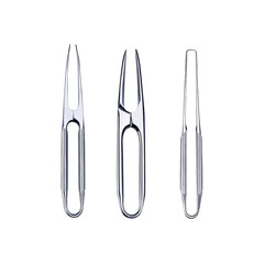 Set of Three Modern Silver Metal Tweezers - Elegant Design for Precision Work