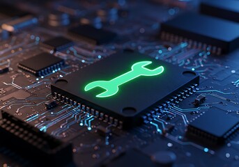 Repair Tool Glowing on Computer Chip Diagnostics and Maintenance