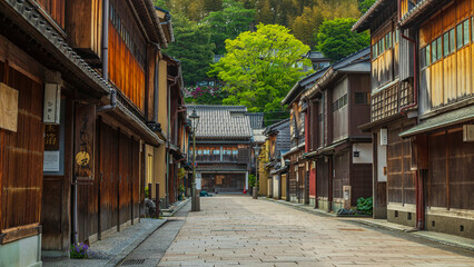 ひがし茶屋街　春の新緑　金沢　観光
