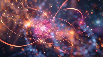 Quantum computing background with entangled particles and energy fields.