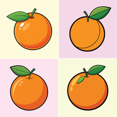 A Collection of Four Delightful Cartoon Oranges with Green Leaves