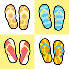 A set of unique pairs of colorful flip-flops, perfect for summer vibes and carefree days