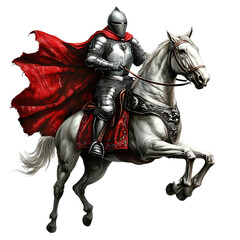 A Cartoon Knight Riding a Horse with Red Cape Isolated on Transparent Background