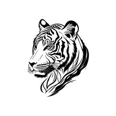 Striking monochrome tiger head portrait conveying strength and elegance animal