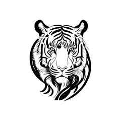 Elegant Monochrome Tiger Portrait with Distinctive Stripes and Intense Gaze