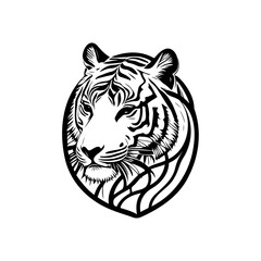 Striking monochrome tiger head illustration with bold line work graphic style