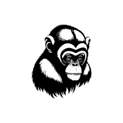 Monochrome rendition: A stylized primate portrait exuding an aura of pensive contemplation