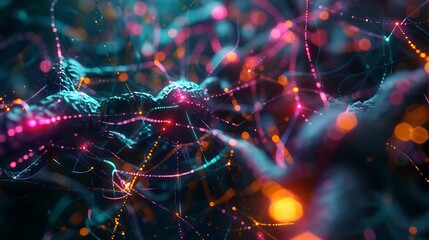 Quantum neural network with glowing quantum bits and entangled states.