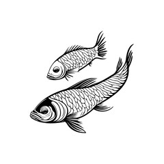 Stylized aquatic life illustration showcasing two graphically rendered fish motifs