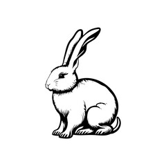 A delicately rendered monochrome illustration of a rabbit with attentive ears