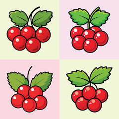Collection of Cute Cartoon Red Currant Berries Illustrations