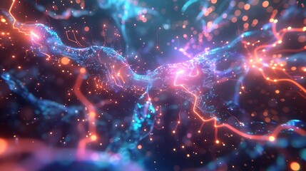Quantum neural network with glowing quantum bits and entangled states.