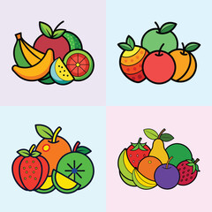 A Colorful Collection of Fresh Fruit Designs featuring Apples Bananas Oranges and More