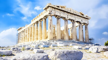 Obraz premium Majestic ancient temple structure under a brilliant sky.