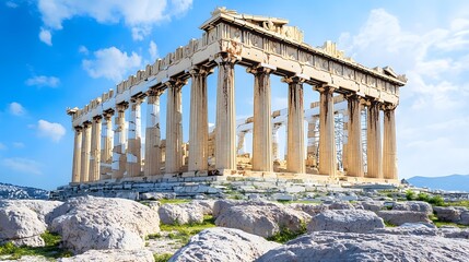 Obraz premium Ancient Greek temple structure under a bright sky.