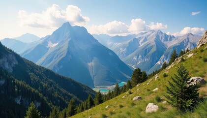 Fototapeta premium Dramatic mountain landscape showcasing the contrasting terrains of Georgia and Andorra , scenery, stones