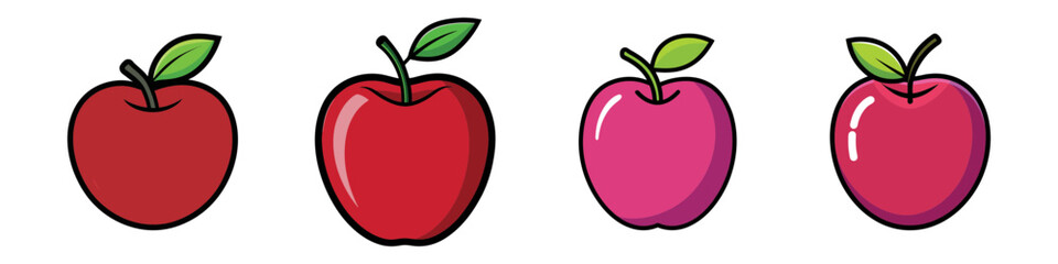 Four apples with varying shades of red and pink color scheme