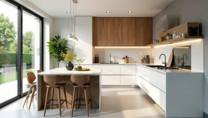 Fototapeta premium Modern kitchen renovation showcasing sleek countertops and new cabinetry Bright, airy space , clean, airy, design