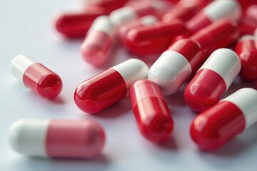 Red Cross capsules, close-up shot showing detail and texture , urgent, emergency kit, photograph