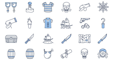 Fototapeta premium Collection of Nautical and Pirate Themed Line Icons