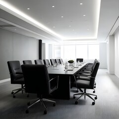 Facilitate Effective Meetings in Minimalist Conference Room with Perpendicular Arrangement and Sleek Modern Furniture
