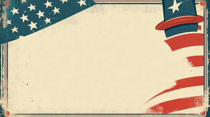 Vintage American Patriotic Background with Stars, Stripes, and Uncle Sam Hat