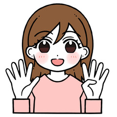 9を出す女性のイラスト