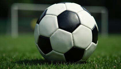 Obraz premium Close-up of classic black and white soccer ball, black and white, classic