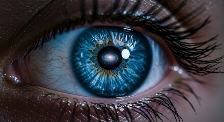 Hyperrealistic Ethereal Blue Eye Reflecting a Starlit Galaxy with Dark Shimmering Lashes and Flawless Skin in Macro Detail Capturing Cosmic Beauty and Dreamlike Quality