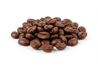 Obraz premium Pile of roasted coffee beans presented isolated on white background