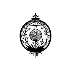 Elegant silhouette artwork featuring ornate lantern design with nature-inspired elements