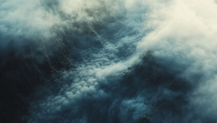 Obraz premium close up of swirling misty clouds creates ethereal atmosphere, evoking sense of mystery and tranquility. interplay of light and shadow enhances depth of scene