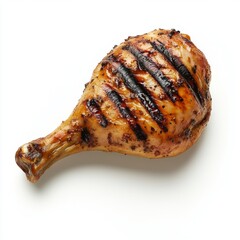 Grilled chicken drumstick, golden brown, with grill marks