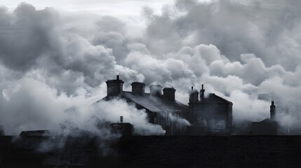 Fototapeta premium Fortress of smoke towering in the air, shrouded in mist and mystery, with danger lurking