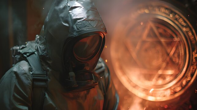 Bomb disposal technician in hazardous gear, carefully defusing explosives with expertise and calm