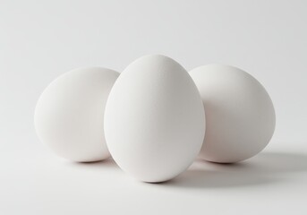 A simple still life featuring a trio of pristine white eggs isolated on white background