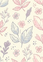 Fototapeta premium Pastel Floral Pattern: Delicate Watercolor Leaves & Blooms AI Generated