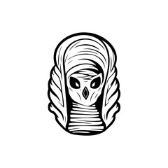 Stylized anthropomorphic avian form with geometric and organic line elements