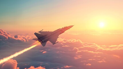 A high-speed jet fighter streaking across the sky, launching a missile at a distant target.