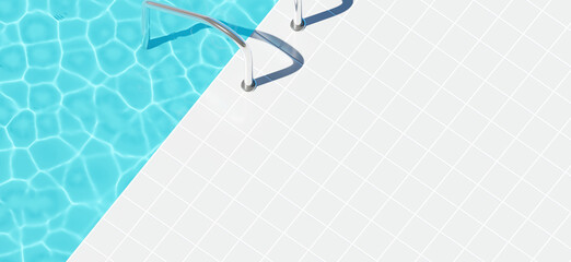 bright summer pool sunlight on blue water, white grid tiles. 3d rendering 