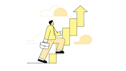 Obraz premium change job to get growth opportunity new career path development transform business to improve for success or achieve target concept confidence businessman climb up ladder to change to new path 070525