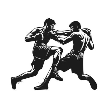 boxers silhouette fighting action clip art preview