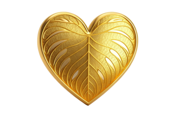 Golden heart isolated on white is a gold symbol of love for a romantic valentine design