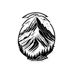 Monochromatic Mountainscape in an Oval Frame, Symbolic of Natural Beauty