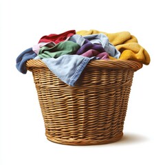 A wicker laundry basket overflowing with colorful clothes (1)