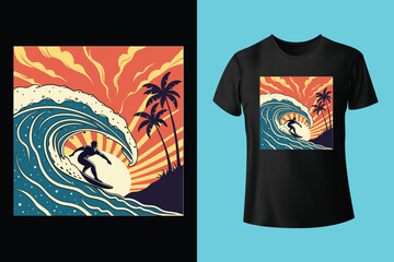 Santa ready to surfing vector art illustration