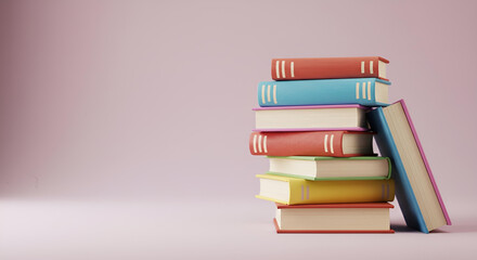Stack of colorful books on a table .  Knowledge and education theme