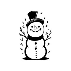Charming monochrome snowman illustration for winter holiday design elements